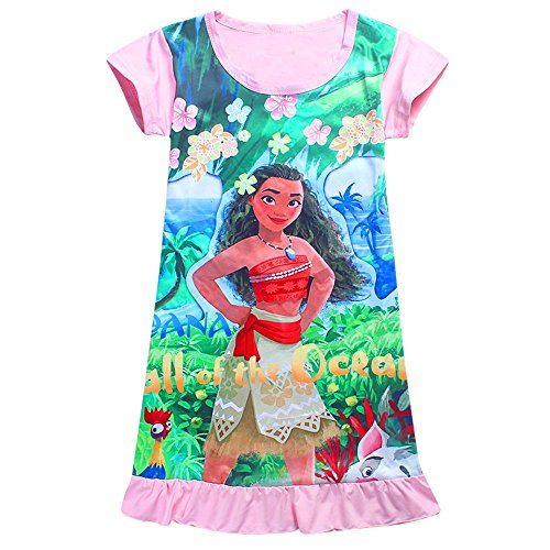 AOVCLKID Moana Comfy Loose Fit Pajamas Girls Printed Princess Dress (100/2-3Y, Pink 2)