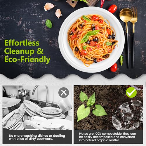 XH.Easy Go 10 Inch Paper Plates 100% Compostable Plates Heavy-Duty Disposable Plates Bulk [125 Pack], Made of Natural Sugarcane Fibers, Eco-Friendly Biodegradable 10" White Dinner Plates