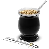 BALIBETOV Stainless Steel Double-Wall Mate Cup And Bombilla Set - Yerba Mate set Includes One Yerba Mate Cup, 2 Bombillas Mate (Straw) & Brush - Easy to Clean