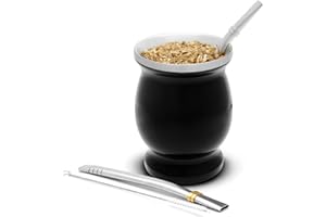 BALIBETOV Mate - Original Yerba Mate Cup, Yerba Mate Gourd with 2 Bombilla Mate - Complete Yerba Mate Set Kit includes Mate Cup and Bombilla Set, Yerba Mate Kit Set with Yerba Mate Tea Straw (Black)