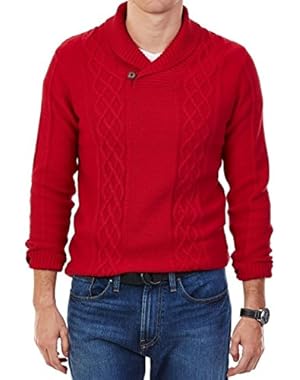 Ribbon Mens Shawl Collar V-Neck Sweater Red XL