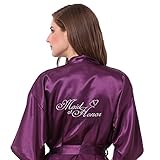 Joytton Women's Satin Kimono Robe with Embroidered Maid of Honor Short