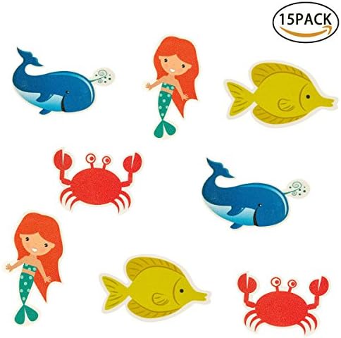 Homfshop 15 Pack Non-Slip Bathtub Stickers - Large Sea Creature Safety Shower Treads Non-slip PVC Pads Best Adhesive Appliques for Bath Tub and Shower Surfaces