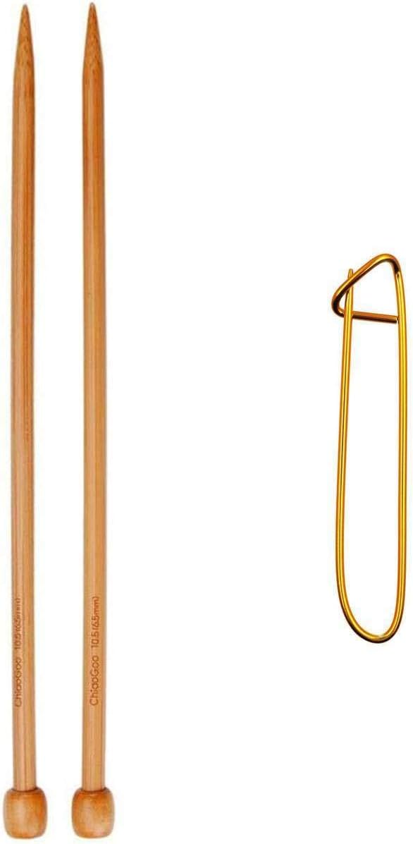 ChiaoGoo Knitting Needles Single Point 13 inch (33cm) Wooden Size US 50 (25mm) Bundle with 1 Artsiga Crafts Stitch Holder 1033-50