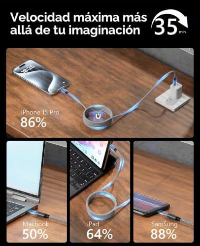 Cabo USB C, Cabo de Carregamento Magnético, Cabo USB C para USB C de 3,3 pés, Cabo de carregamento rápido C em nylon tecido