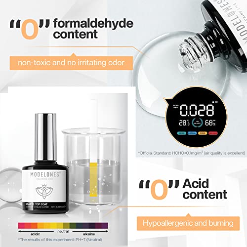 modelones Gel Top Coat Matte Nail Polish, 10ml No Wipe Velvet Matte