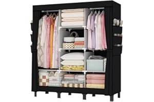 Portable Wardrobe, Large Capacity Closet Storage with Cloth Cover, Dustproof, Waterproof, Side Pockets, Simple Wardrobe Organ