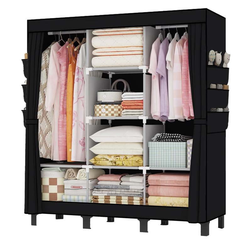 lishbie Portable Wardrobe, Bedroom Wardrobe, Clothes Storage Box, Hanging, Suitable for Bedrooms, Dorms and Rental Homes