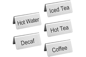 THRSEELY 5 Pcs Stainless Steel Table Tent Sign, 3 x 1.5'' Coffee and Tea Sign Beverage Table Display Tent Signs for Party Buffet Restaurant Banquet Wedding Indoor Outdoor