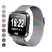 MEFEO Compatible with Fitbit Versa Bands, Stainless Steel Metal Band Mesh Bracelet with Strong Magnet Lock Wristbands Replacement for Fitbit Versa/Versa 2/Versa Lite/SE (Colorful, Small)