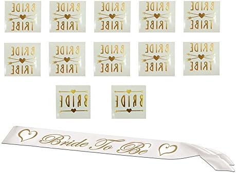 Dotebpa 12 pack Bride and Bride Tribe Gold Temporary Tattoos and 1 Pack Bride To Be Satin Sash For Bachelorette Party Supplies Ideas Accessories Favors