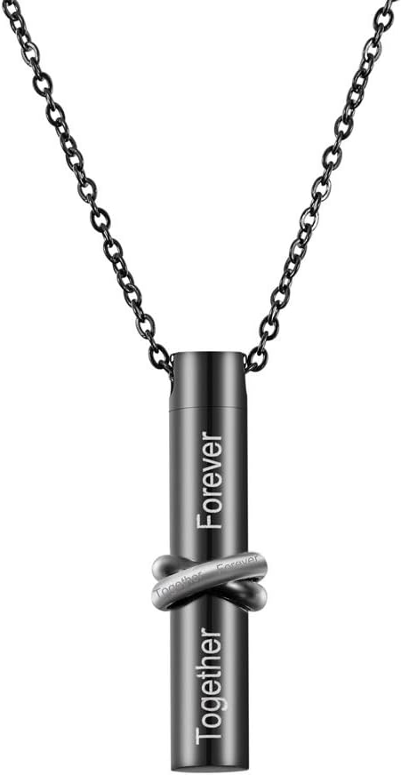 HooAMI Cremation Jewelry Together Love Cylinder Pendant Memorial Urn Necklace