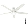 Hunter - Aerodyne Indoor Ceiling Fan With Light, Remote, 60-inch, Fresh White, Casual-style, 6-speed DC Motor, Energy Star, W