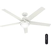 Hunter - Aerodyne Indoor Ceiling Fan With Light, Remote, 60-inch, Fresh White, Casual-style, 6-speed DC Motor, Energy Star, W