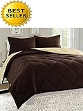 Celine Linen Luxury All Season Light Weight Down Alternative Reversible 3-Piece Comforter Set - HypoAllergenic, Diamond Stitched, King, Chocolate Brown/Cream