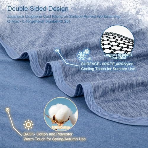 Cooling Blanket for Night Sweats, Summer Ice Cold Blanket for Hot Sleepers Q-Max > 0.45 Thin Soft Breathable Lightweight Cool Blankets for Bed Sofa Camping Travel, Throw XL Size, Blue, 127x178CM