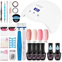 Gellen Gel Polish Starter Kit with 24W LED Lamp Base Coat Top Coat, Pink Peach Colors - Manicure Pedicure Tools Various Popular Nail Art Designs