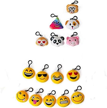Emoji Party Bag Favour Fillers, keyring Decoration Doll, Kids Novelty Soft Toy, Children School Bag Decoration, Christmas Stocking Decoration Fillers, 2.4 inch Set of 15