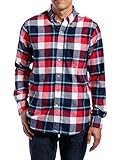 Mens 100% Cotton Flannel Shirt - [Red-White-Blue Plaid]- Medium