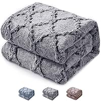 KAWAHOME Quatrefoil Pattern Faux Fur Blanket Super Soft Cozy Warm Fluffy Plush Blanket for Couch Sofa Bed Queen Size 90 X 90 Inches Grey