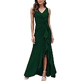 FQA Formal Evening Dresses for Women Elegant Evening Party Prom Dress Long Sexy V Neck Sleeveless Split Wrap