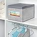 mDesign Soft Fabric Stackable Closet Storage Organizer Box with Clear Window and Attached Hinged Lid for Bedroom, Hallway, Entryway, Closets - Textured Print - 2 Sizes - Set of 2 - Gray