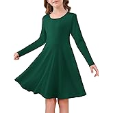 Haloumoning Girls Long Sleeve Skater Dress Kids Casual Crewneck A-Line Flowy Fall Dresses 5-14 Years