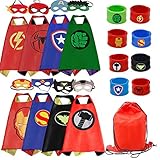 RioRand Kids Dress Up 8PCS Superhero Capes with Masks and Slap Bracelets for Boys Costumes Birthday Party Gifts