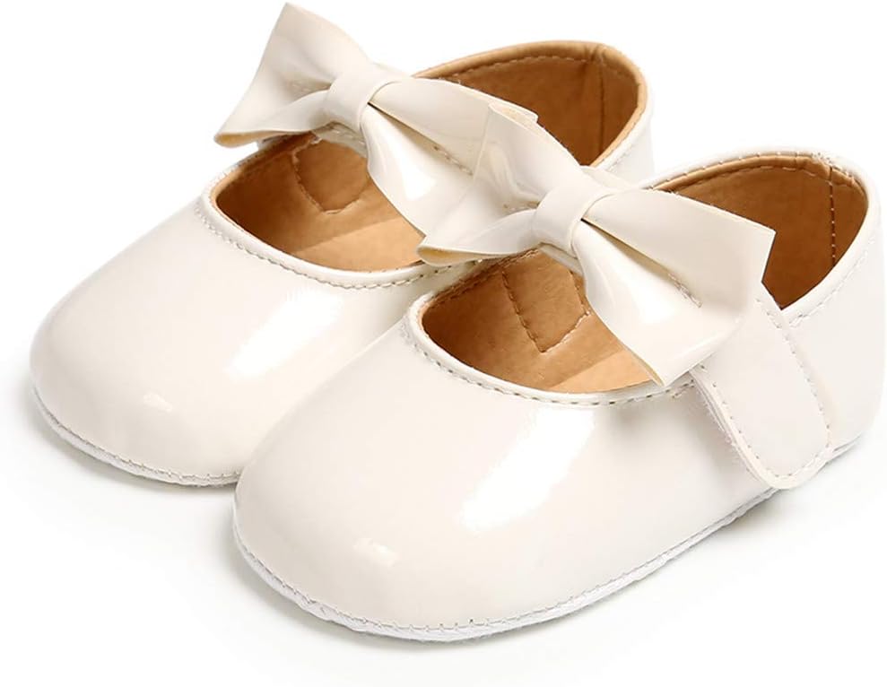 Baby Girls Mary Jane Flats with Bowknot Soft Sole Non-Slip Toddler Infant First Walker Princess Dress Shoes
