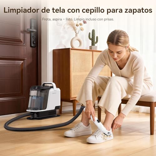 Uwant Y100 Aspiradora de Agua Tapiceria, 600W 18 kPa, Doble Depósito 1.2L y Autolimpieza, Higieniza 99.9% con Detergente 500ml y Cepillos, Limpiador de Tapicerías, Para Sofá, Alfombra y Colchón