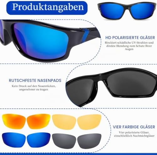 4 Stück Sportbrille Sonnenbrille Herren Polarisiert, Sportsonnenbrillen für Herren, Fahrradbrill Damen, Schnelle Brille UV400-Schutz zum Laufen, Autofahren, Angeln, Radfahren
