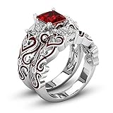 WensLTD Clearance! 2-in-1 Womens Vintage White Diamond Silver Engagement Wedding Band Ring Set (#8, Red)