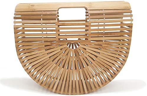 Women Bamboo Purse Handmade Handbag Wooden Tote Straw Bag