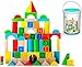 Alphabet Wooden Building Blocks Set with Case - Brightly Colored Educational 80 pc Stacking Block Set for Toddlers & Kids Age 3 & 4 Old - Made from Durable Beech & Juniper Wood Pieces