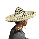 Sunny Hill Chinese Handmade Natural Hollow Out Lattice Bamboo Braid Hat Fishing Cap Adult Rice Hat (Cone Top Hat)