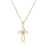Cherished Moments Children's 925 Sterling Silver and 14K Gold Plated Cross Necklace with CZ Heart for Baptism, First Communion and Confirmation Gift for Girls