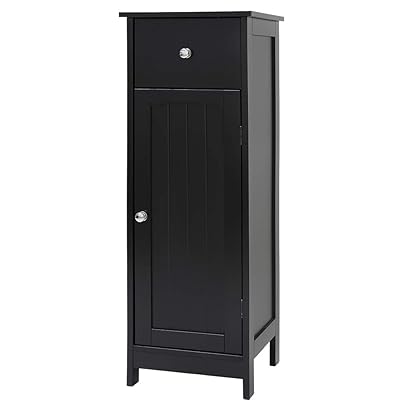 Iwell Small Black Bathroom Storage Cabinet with 1 Drawer