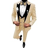 Wangyue Double Breasted Mens Tuxedo Suit Set 3 Piece Wedding Tuxedos for Men Slim Fit Prom Suits Groom Tux with Bow Tie