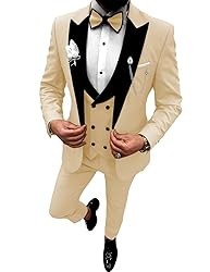 Wangyue 3 Piece Suit for Men Champagne Men Tuxedo