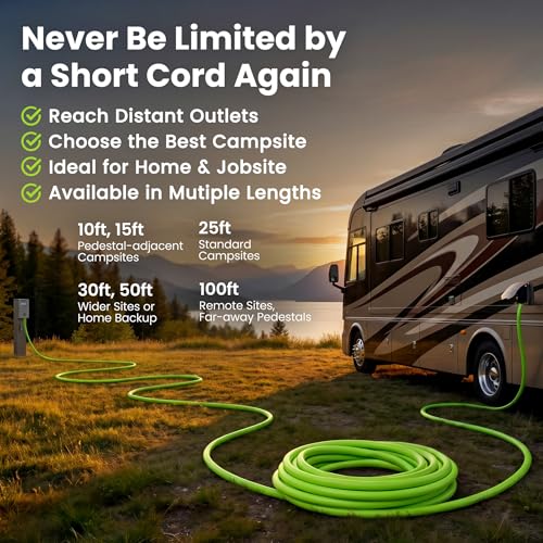 GEARit 30 Amp RV Extension Cord 100 Ft, 10/3 STW 30Amp RV Power Cord 125V 3750W NEMA TT-30P to TT-30R, 3 Prong Waterproof Heavy Duty for Camper Travel Trailer