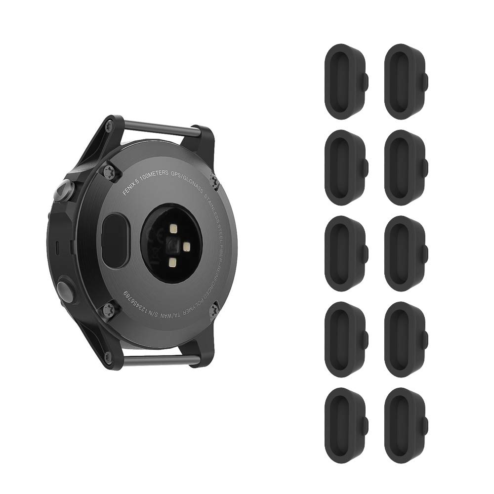 FINTIE Dust Plug Compatible with Garmin Vivoactive 3/3 Music/Fenix 5/5 Plus / 5S / 5X / Forerunner 935 Smartwatch, [10 Pack] Silicone Charger Port Protector Anti-dust Plugs Caps, Black