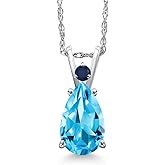 Gem Stone King 14K White Gold Swiss Blue Topaz and Blue Sapphire Pendant Necklace for Women | 2.31 Cttw | Gemstone November Birthstone | Pear Shape 10X7MM | With 18 Inch Chain