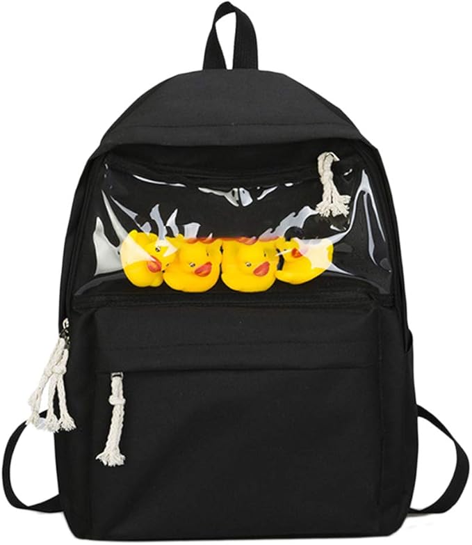 Lightweight Canvas Backpack with Duck Toy Girl's Transparent Cute Duck