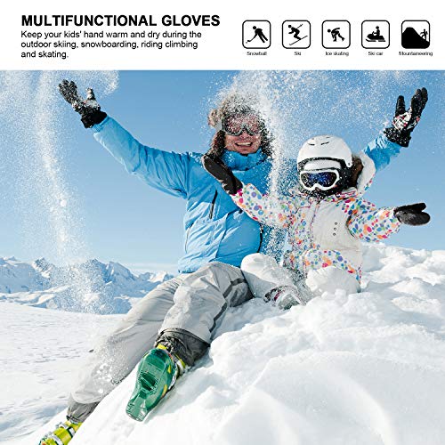 Fazitrip Mittens Gloves 3M Thinsulate Warm Windproof Girls Boys Kids Ski Gloves,Black,S (2-3 years) - Thumbnail 5