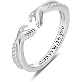 LWXIE Diamond Hug Ring for Women 925 Sterling Silver Love Ring Always with You Open Ring with Lab Grown Diamond Gifts for Loved Ones