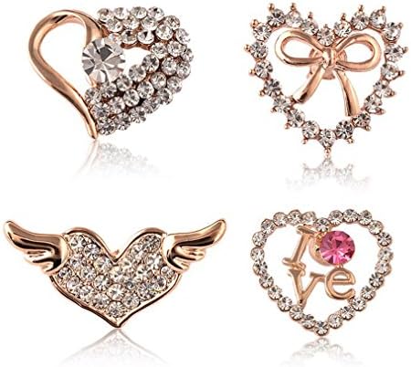 Sewanz Women's 4 Pcs Rhinestone Love Heart Brooch Pins Set,Collar Decorations Gift