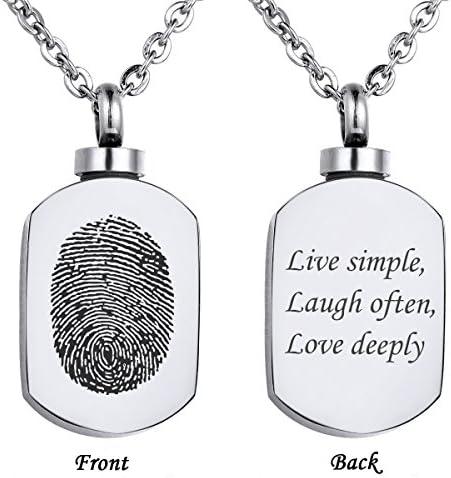 ValyriaPersonalized Fingerprint Jewelry Polished Blank Stamp Charm Urn Pendant Necklace Memorial Ash Keepsake with Personalized Engraving