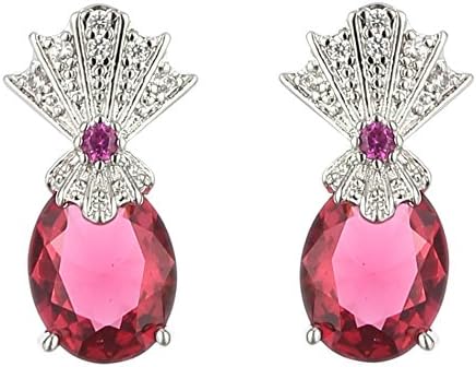 Pigeon Blood Color Pineapple 925 Sterling Silver Stud Diamond-cut Rhinestone Jewelry Earring for Woman Girls
