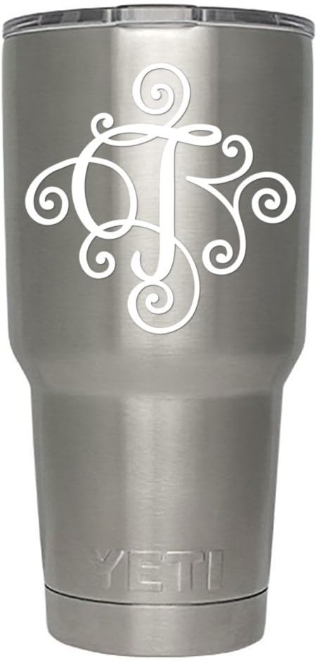 Monogram die cut decal/sticker. CLICK FOR COLOR/LETTER OPTIONS. AVAILABLE IN FOUR COLORS AND ALL LETTERS A-Z! Great for windows, Yeti and RTIC tumblers, Macbooks and more! (Letter "T", White)