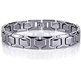 Urban Jewelry Stunning Solid Tungsten Link Bracelet for Men Polished Link, Puzzle, Ceramic Style (Silver, Black, 18K Gold Plated Option)